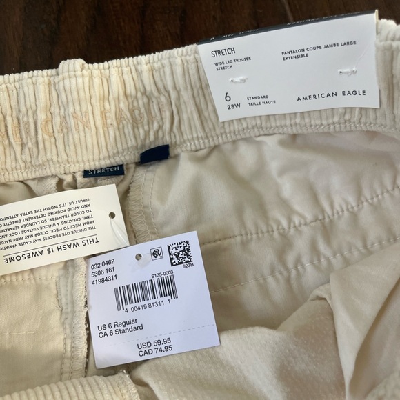 American Eagle Outfitters Cream Corduroy Pants Relaxed Fit - Picture 2 of 4
